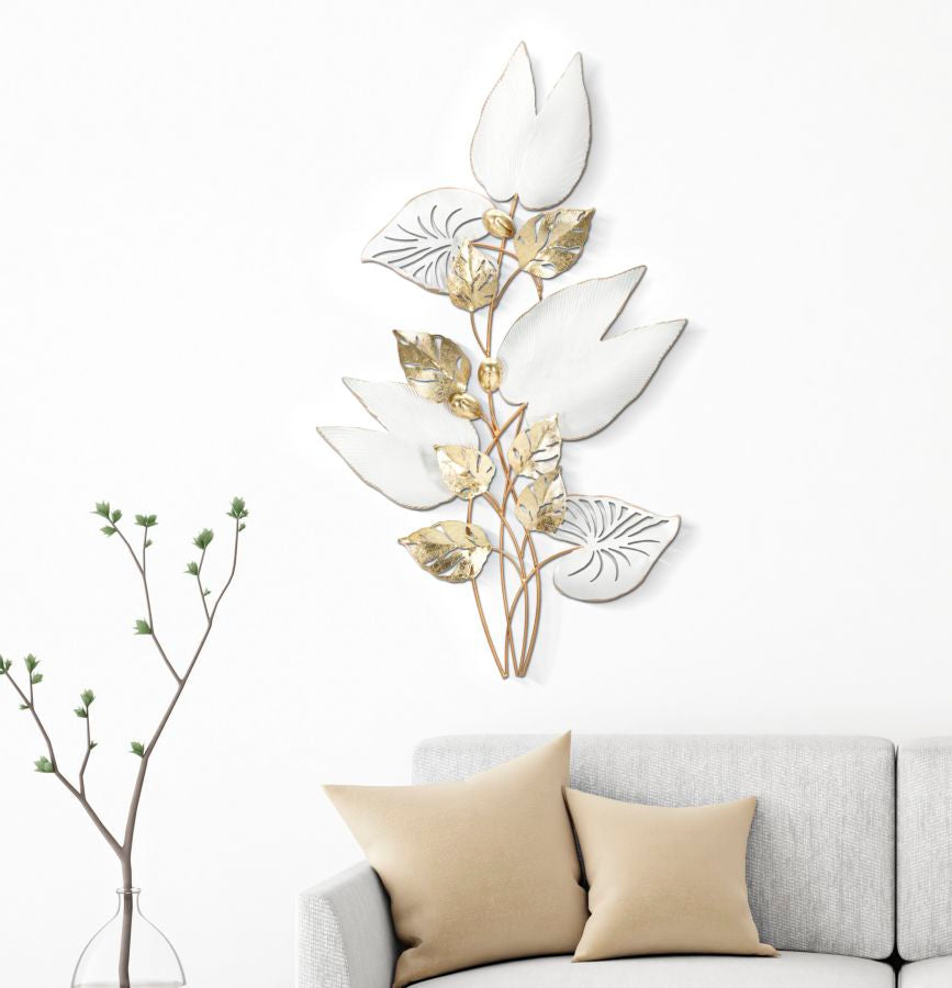 Gold und Weiß Metall Blume und Blatt Muster Wanddekoration