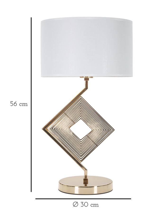 Geometrische Tischlampe in Gold und Weiß