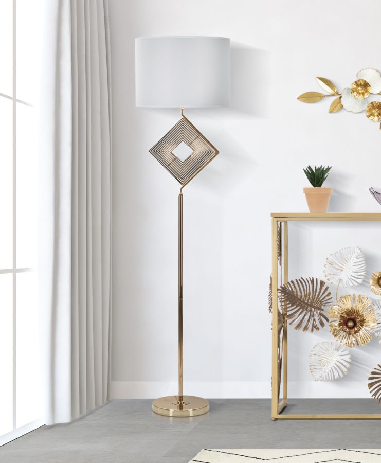 Geometrische Stehlampe in Gold und Weiß