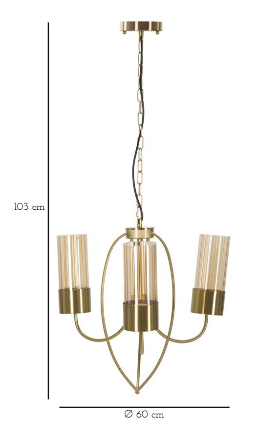Goldene tropfenförmige Deckenlampe aus Metall mit 3 Brennern