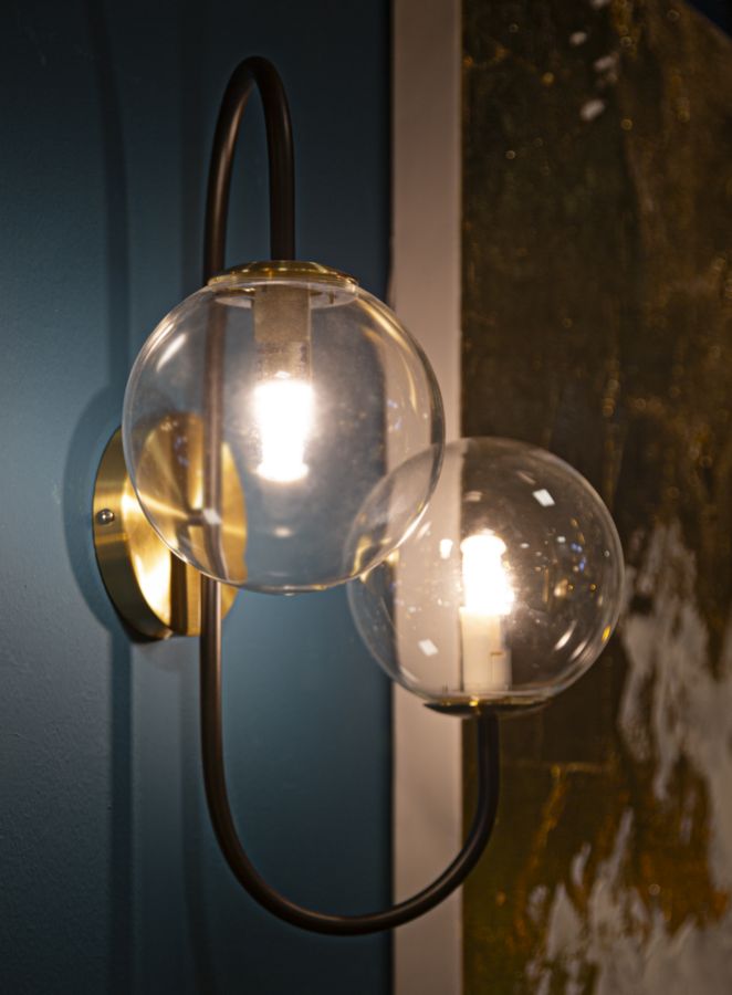 Gold und Schwarz Metall Wandlampe mit 2 Glühbirnen