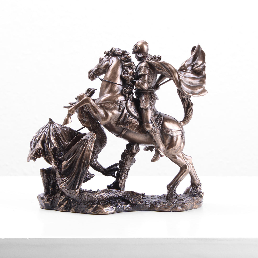 Heiliger Georg besiegt den Drachen (Kleine Kaltguss-Bronze Skulptur)