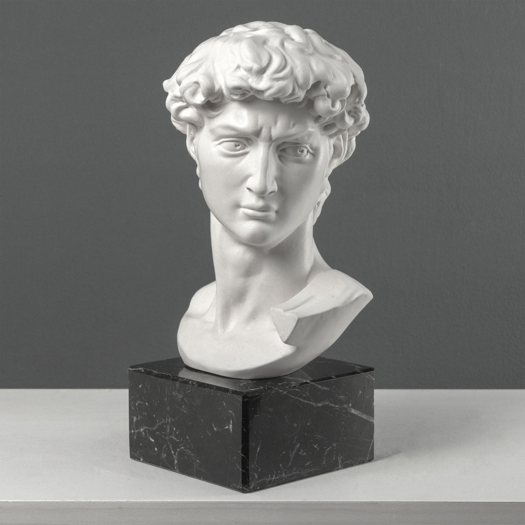 David Büste von Michelangelo mit schwarzem Marmorsockel (Groß)