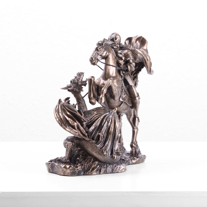 Heiliger Georg besiegt den Drachen (Kleine Kaltguss-Bronze Skulptur)