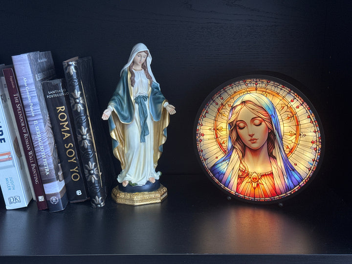Leuchtende Jungfrau Maria Skulptur – Gebetspanel mit Licht
