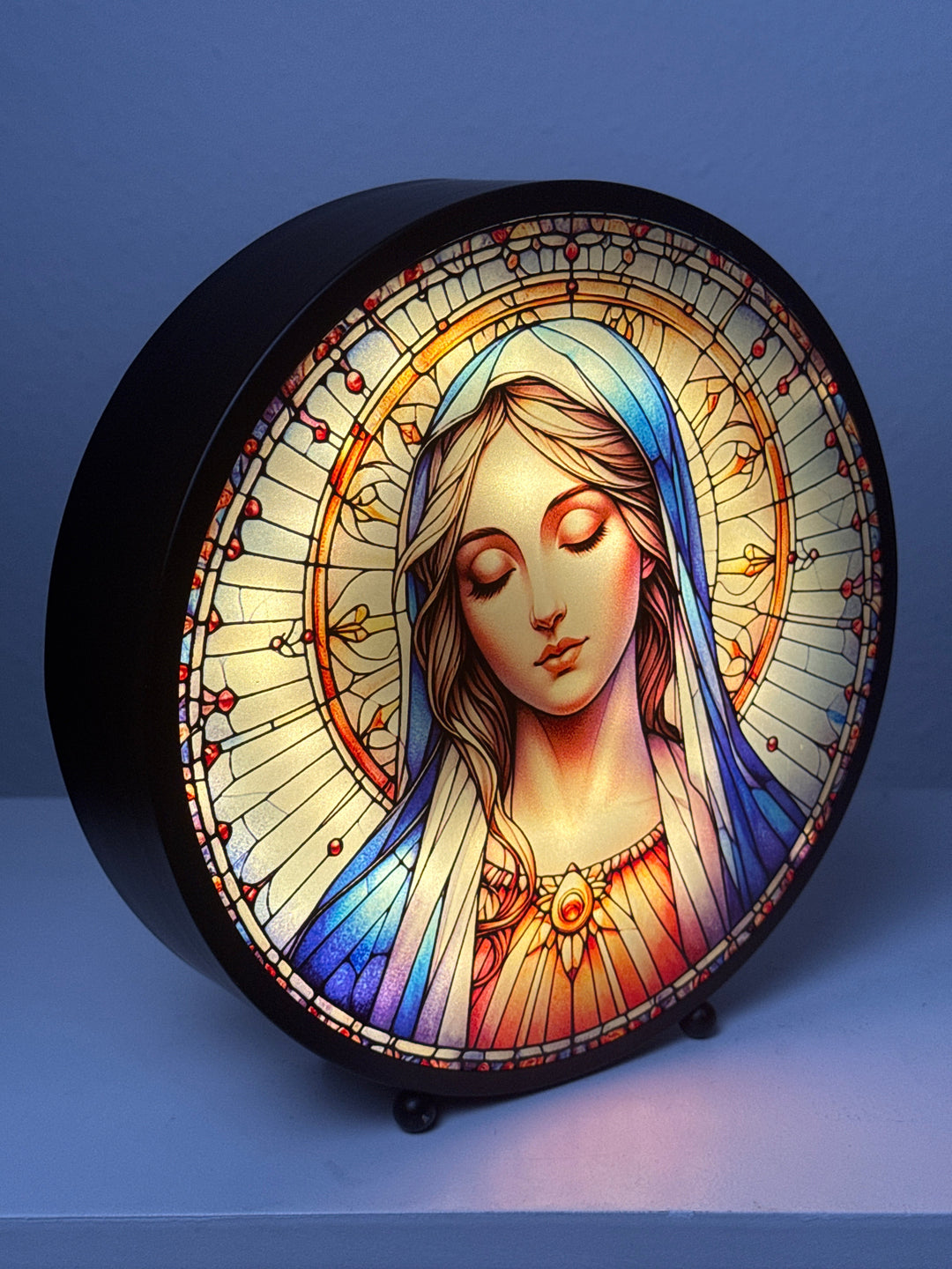 Leuchtende Jungfrau Maria Skulptur – Gebetspanel mit Licht