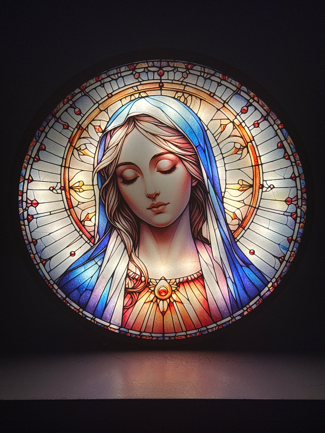 Leuchtende Jungfrau Maria Skulptur – Gebetspanel mit Licht