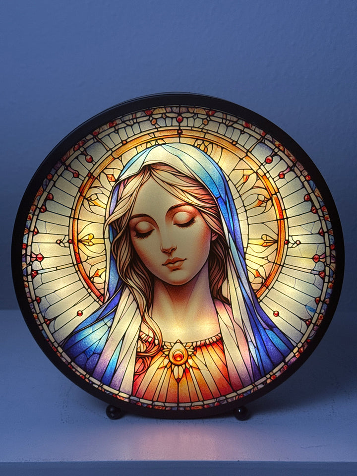 Leuchtende Jungfrau Maria Skulptur – Gebetspanel mit Licht