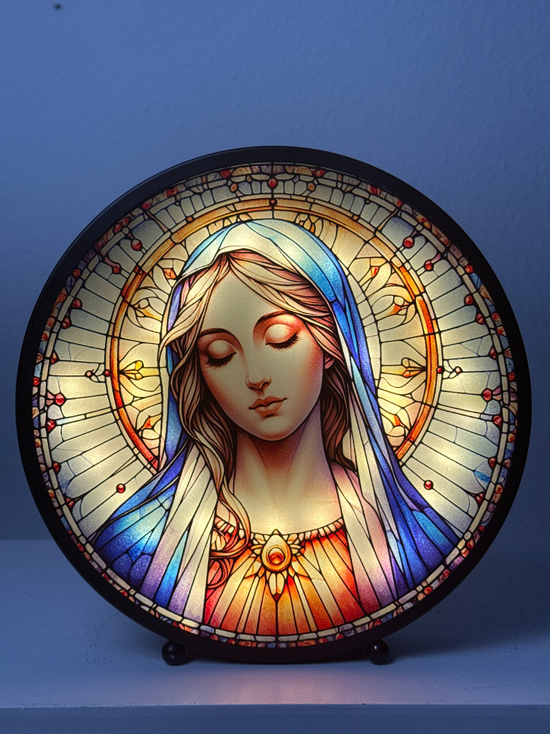 Leuchtende Jungfrau Maria Skulptur – Gebetspanel mit Licht
