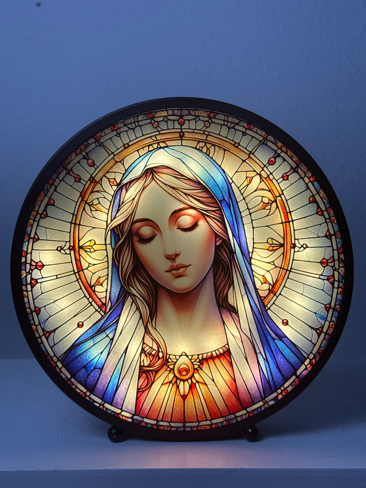 Leuchtende Jungfrau Maria Skulptur – Gebetspanel mit Licht