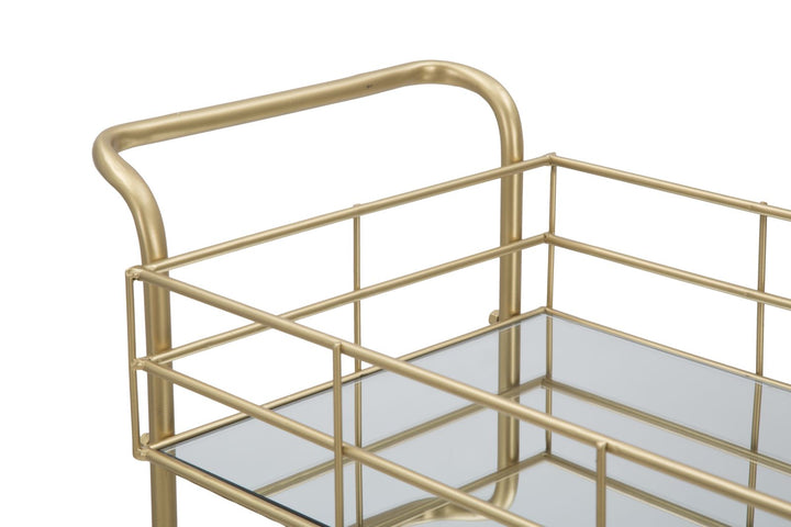 Viereckiger Wagen aus Metall und Glas in Gold mit 3 Regalen