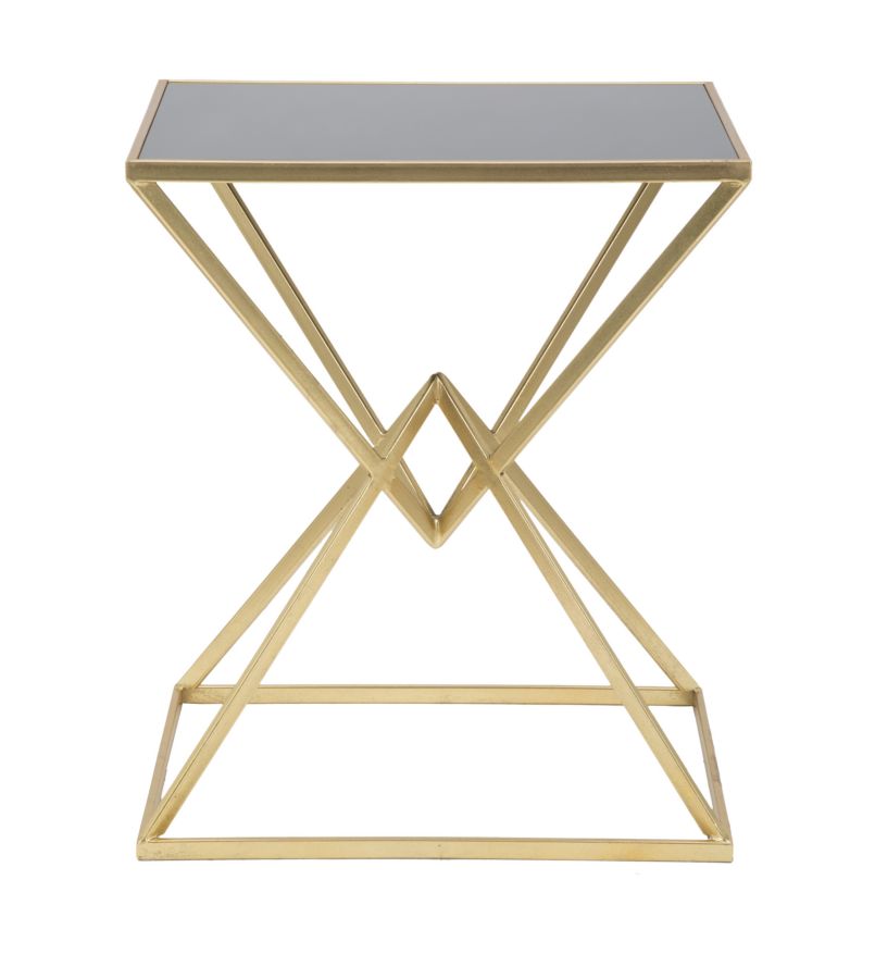 Kleiner Couchtisch aus Metall in Gold und Schwarz mit pyramidenförmigen Beinen