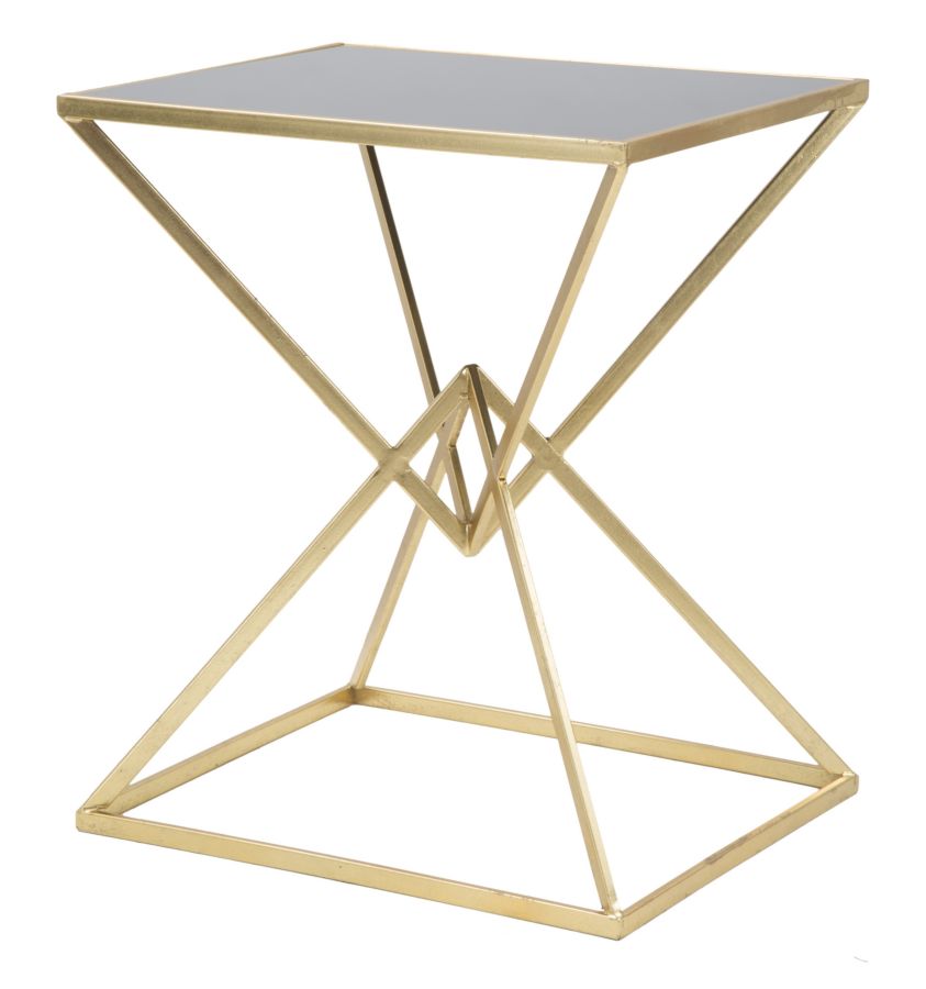Kleiner Couchtisch aus Metall in Gold und Schwarz mit pyramidenförmigen Beinen
