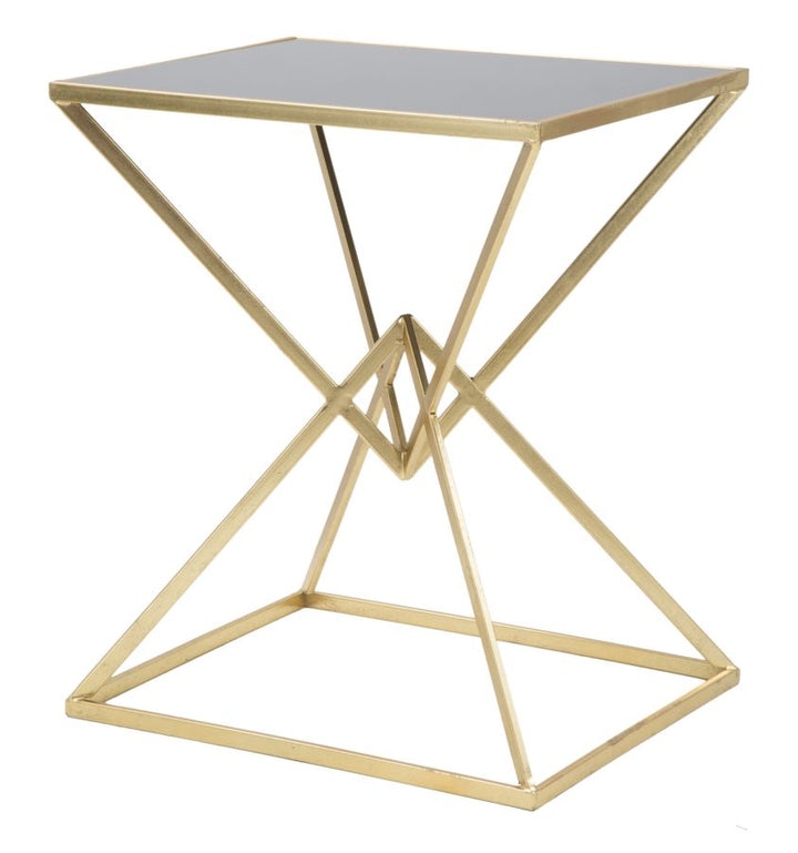 Kleiner Couchtisch aus Metall in Gold und Schwarz mit pyramidenförmigen Beinen