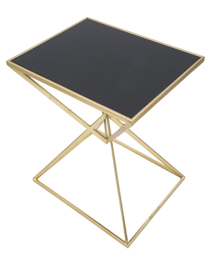 Kleiner Couchtisch aus Metall in Gold und Schwarz mit pyramidenförmigen Beinen