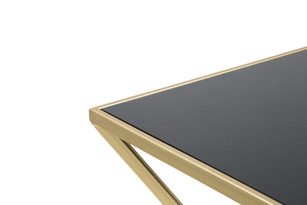 Kleiner Couchtisch aus Metall in Gold und Schwarz mit pyramidenförmigen Beinen