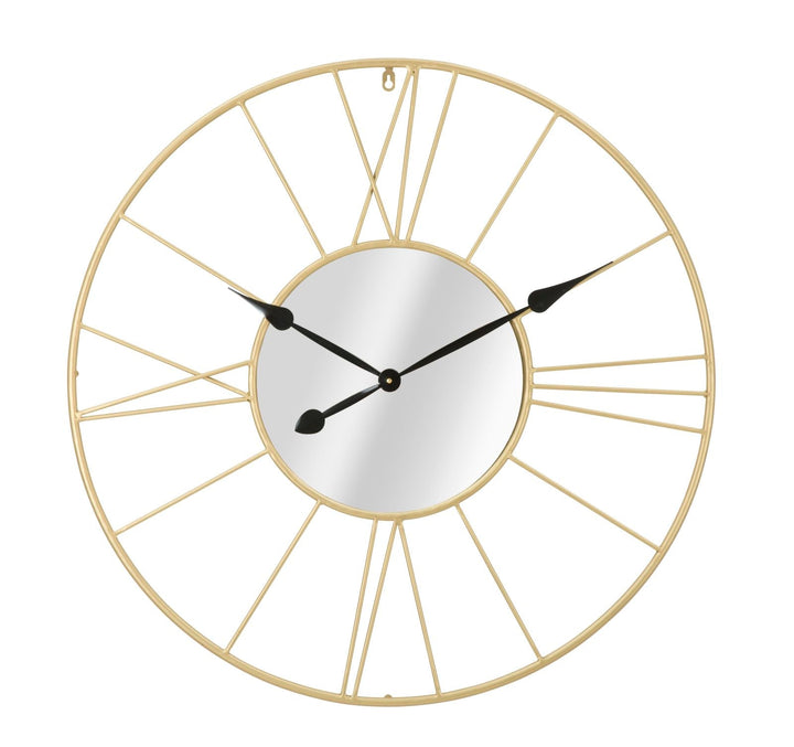 Wanduhr mit römischen Ziffern aus Metall und Glas in Gold und Schwarz