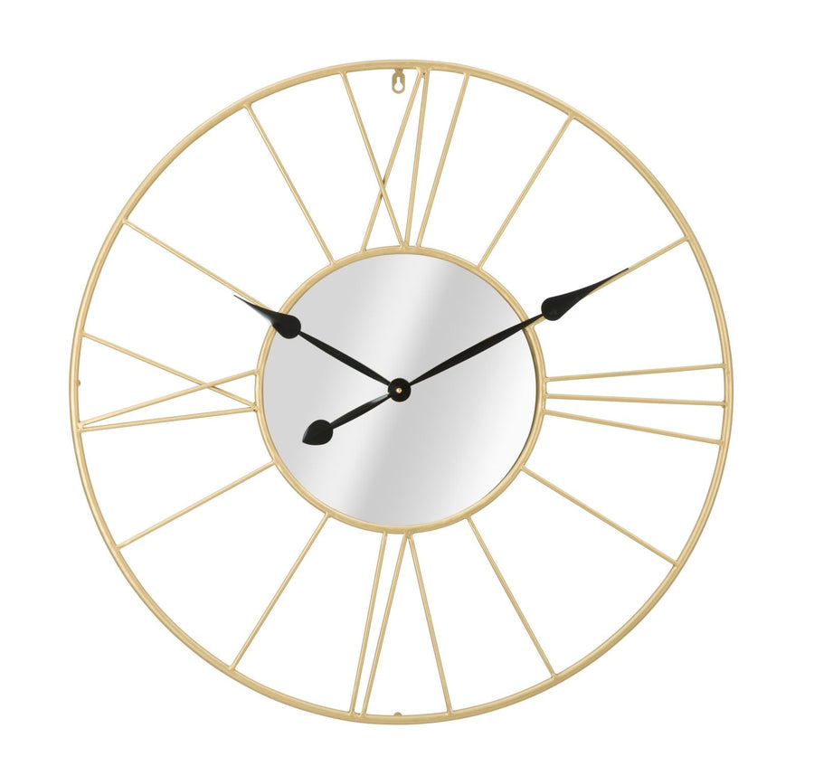 Wanduhr mit römischen Ziffern aus Metall und Glas in Gold und Schwarz