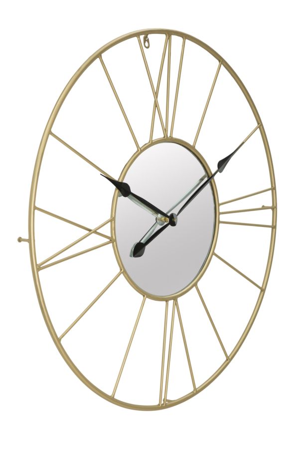 Wanduhr mit römischen Ziffern aus Metall und Glas in Gold und Schwarz