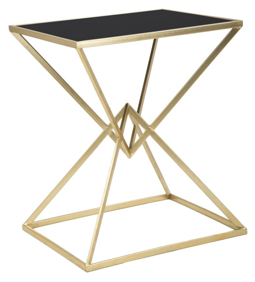 Kleiner Couchtisch aus Metall in Gold und Schwarz mit pyramidenförmigen Beinen