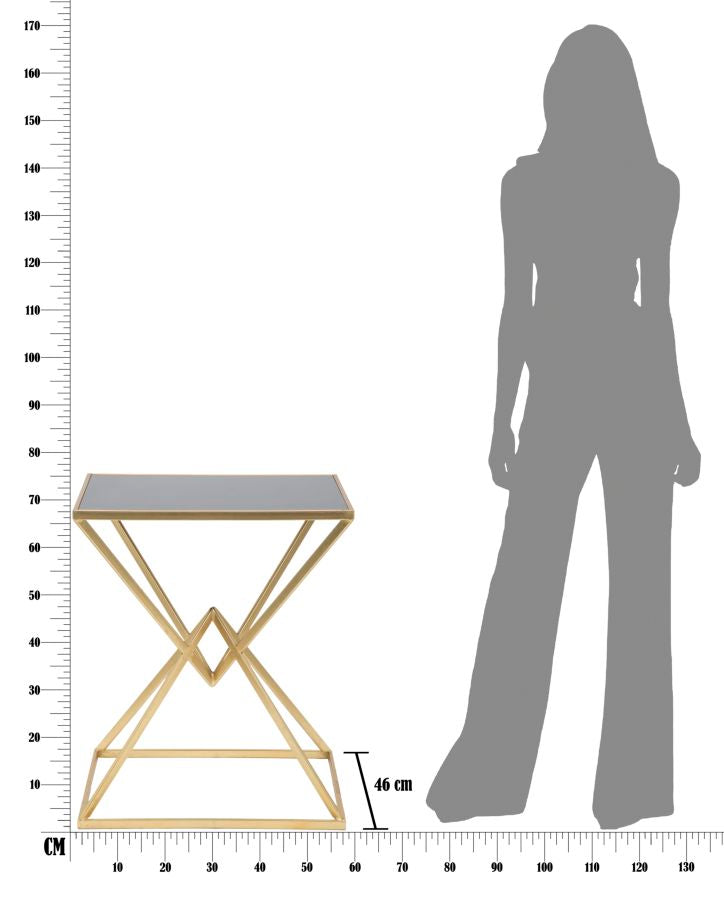 Kleiner Couchtisch aus Metall in Gold und Schwarz mit pyramidenförmigen Beinen