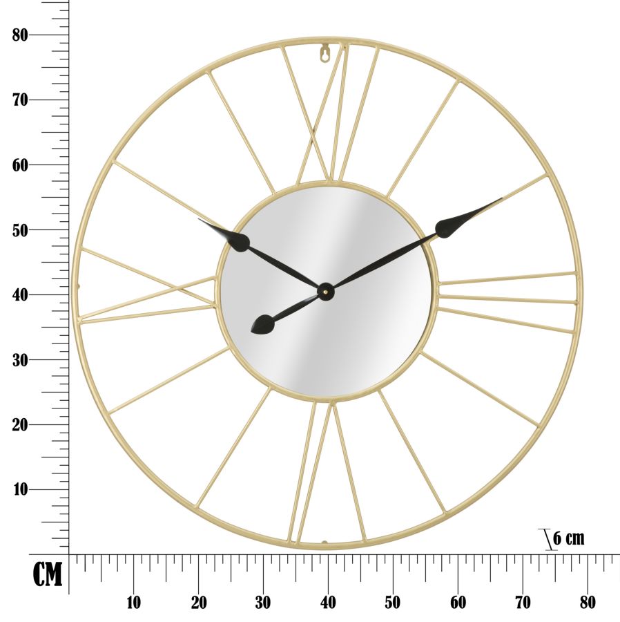 Wanduhr mit römischen Ziffern aus Metall und Glas in Gold und Schwarz