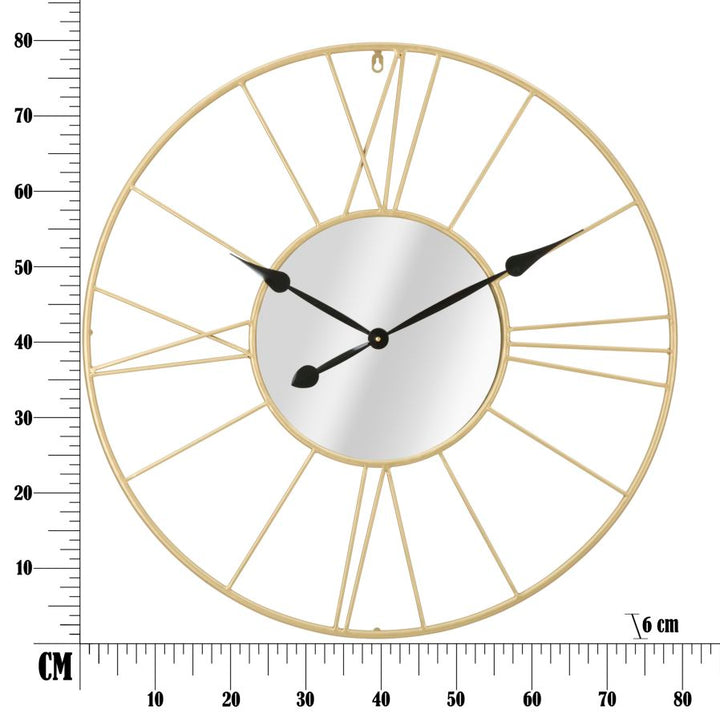 Wanduhr mit römischen Ziffern aus Metall und Glas in Gold und Schwarz