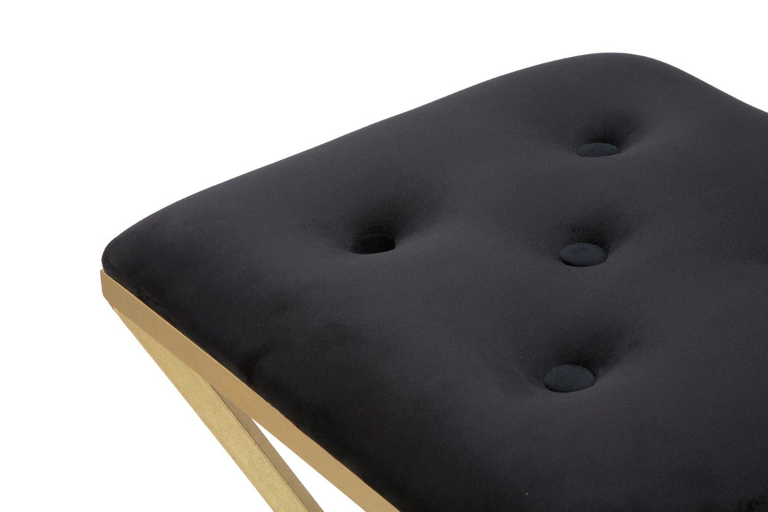 Gepolsterter Barhocker aus Metall in Gold und Schwarz mit pyramidenförmigen Beinen