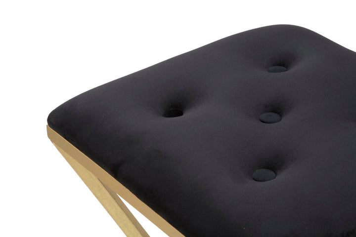 Gepolsterter Barhocker aus Metall in Gold und Schwarz mit pyramidenförmigen Beinen