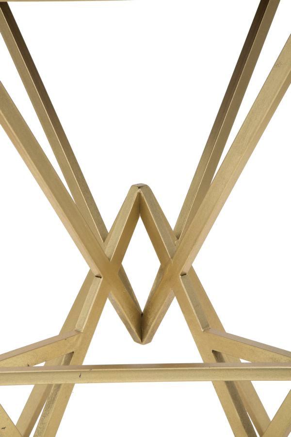 Gepolsterter Barhocker aus Metall in Gold und Schwarz mit pyramidenförmigen Beinen