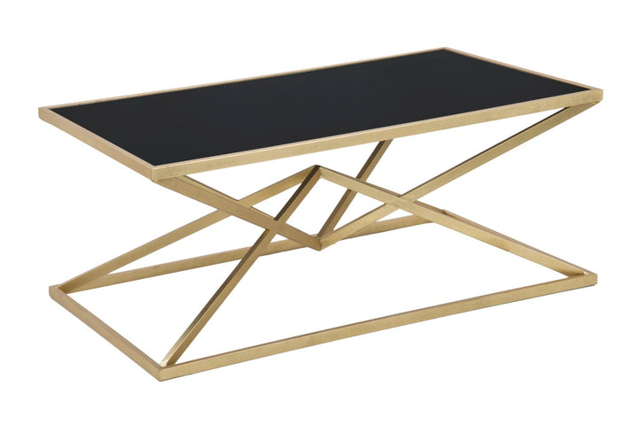 Goldener und schwarzer Metall-Couchtisch mit pyramidenförmigen Beinen