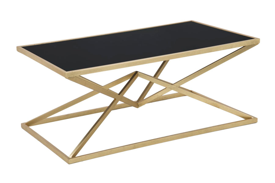 Goldener und schwarzer Metall-Couchtisch mit pyramidenförmigen Beinen