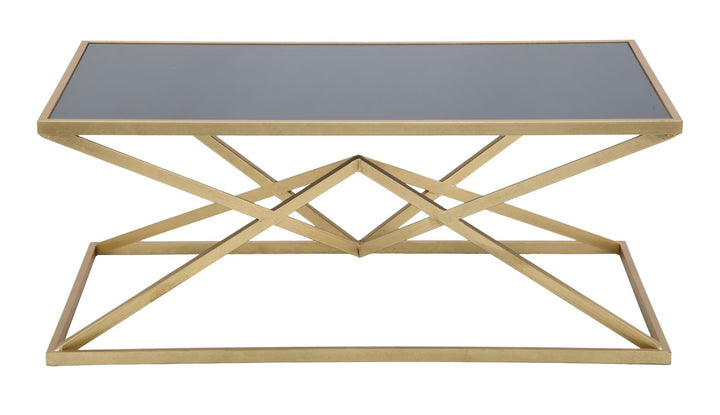 Goldener und schwarzer Metall-Couchtisch mit pyramidenförmigen Beinen