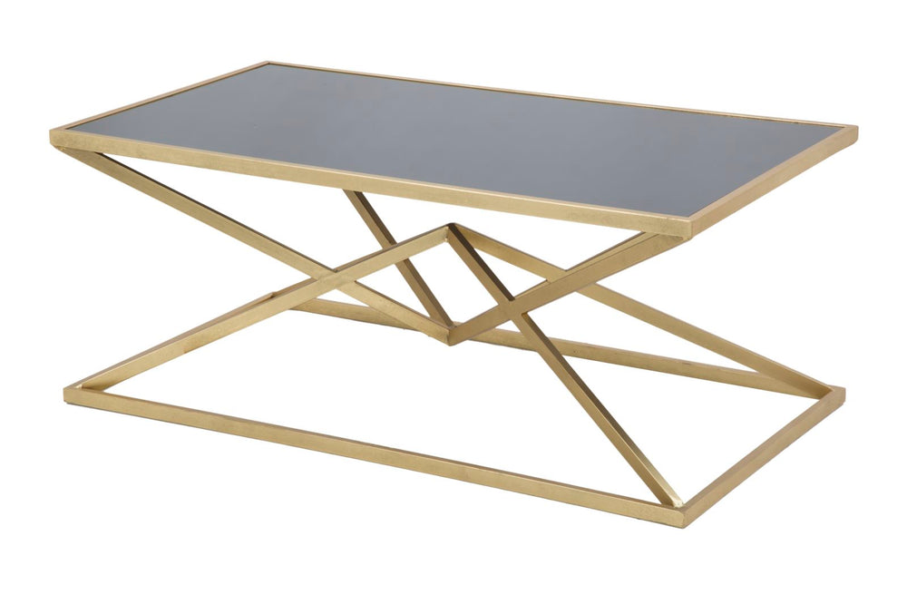 Goldener und schwarzer Metall-Couchtisch mit pyramidenförmigen Beinen