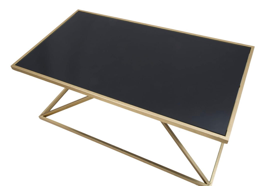 Goldener und schwarzer Metall-Couchtisch mit pyramidenförmigen Beinen