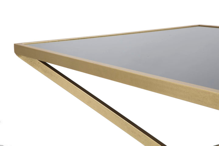 Goldener und schwarzer Metall-Couchtisch mit pyramidenförmigen Beinen