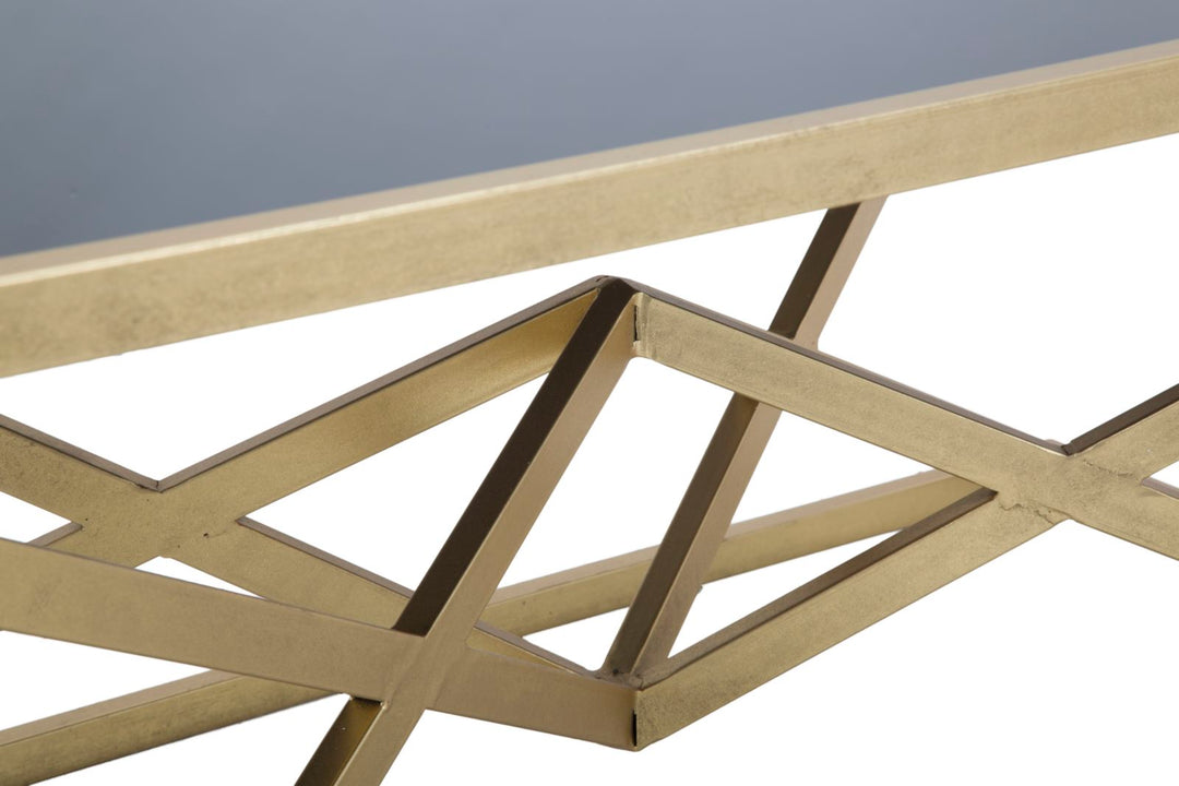 Goldener und schwarzer Metall-Couchtisch mit pyramidenförmigen Beinen