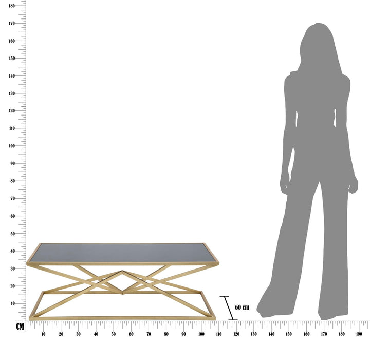 Goldener und schwarzer Metall-Couchtisch mit pyramidenförmigen Beinen