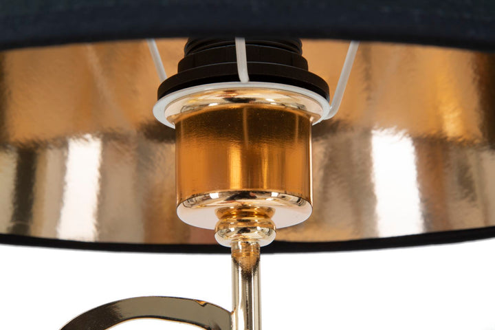 Gold und Schwarz Metall Tischlampe mit hypnotischem Linienmuster