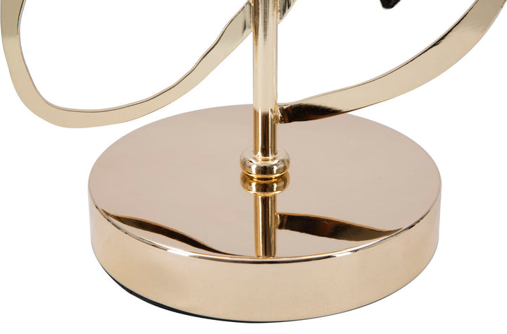 Gold und Schwarz Metall Tischlampe mit hypnotischem Linienmuster