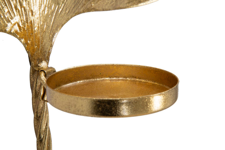 Großer blattförmiger Kerzenständer aus Goldmetall