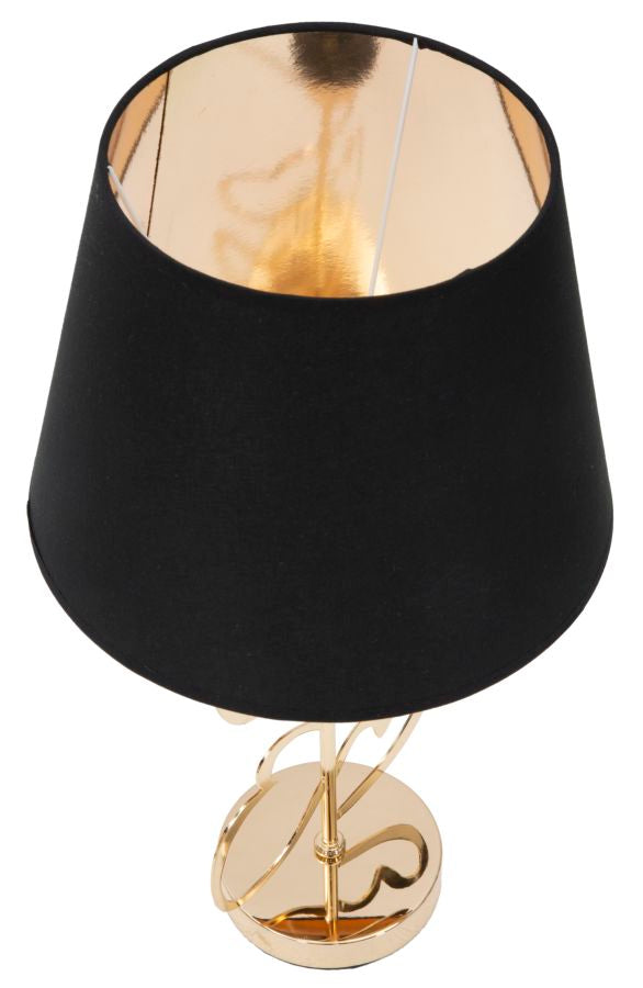 Gold und Schwarz Metall Tischlampe mit hypnotischem Linienmuster
