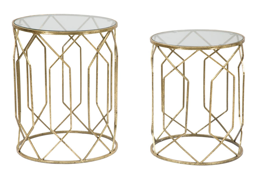 Geometrischer kleiner Tisch aus Metall und Glas Gold 2er-Set
