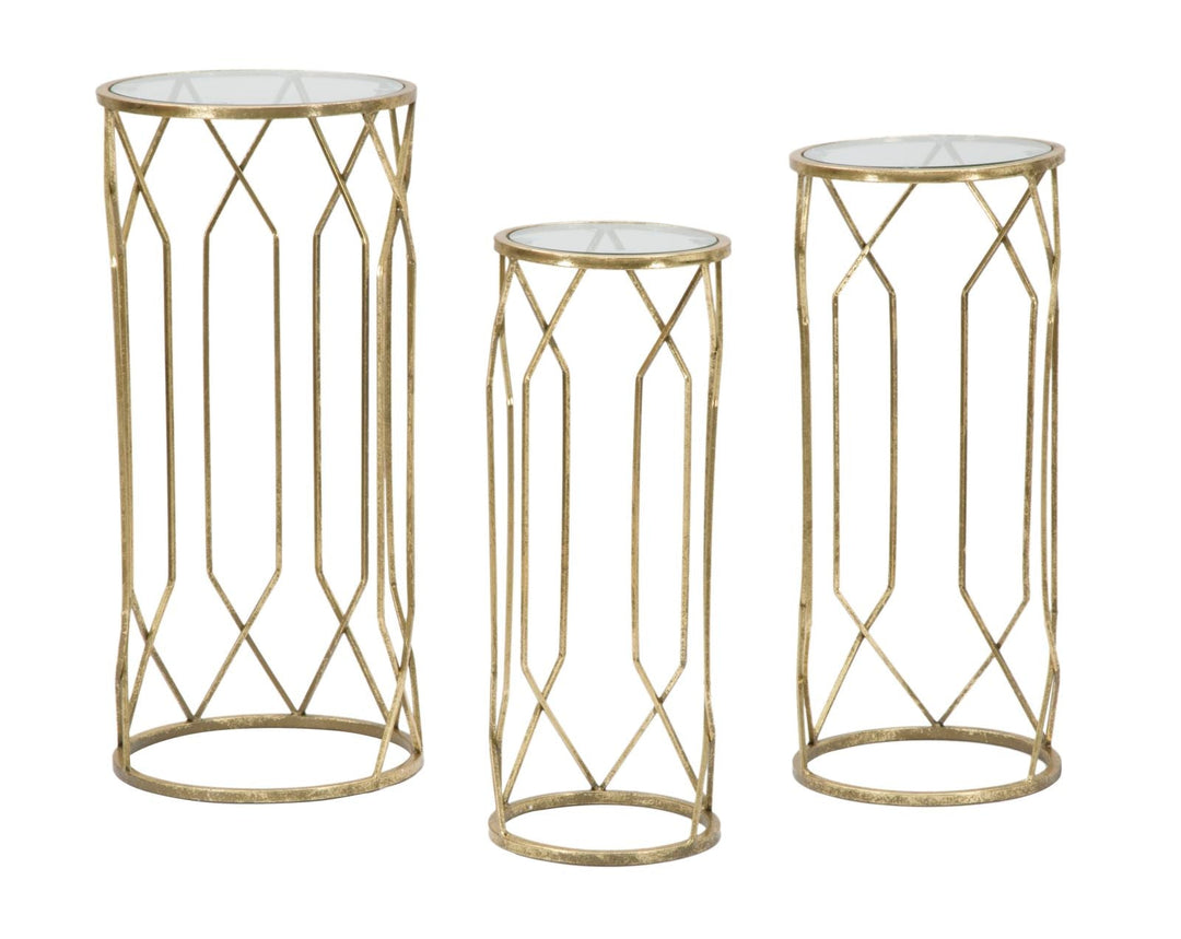 Metall und Glas Gold Geometrischer kleiner Tisch im 3er-Set