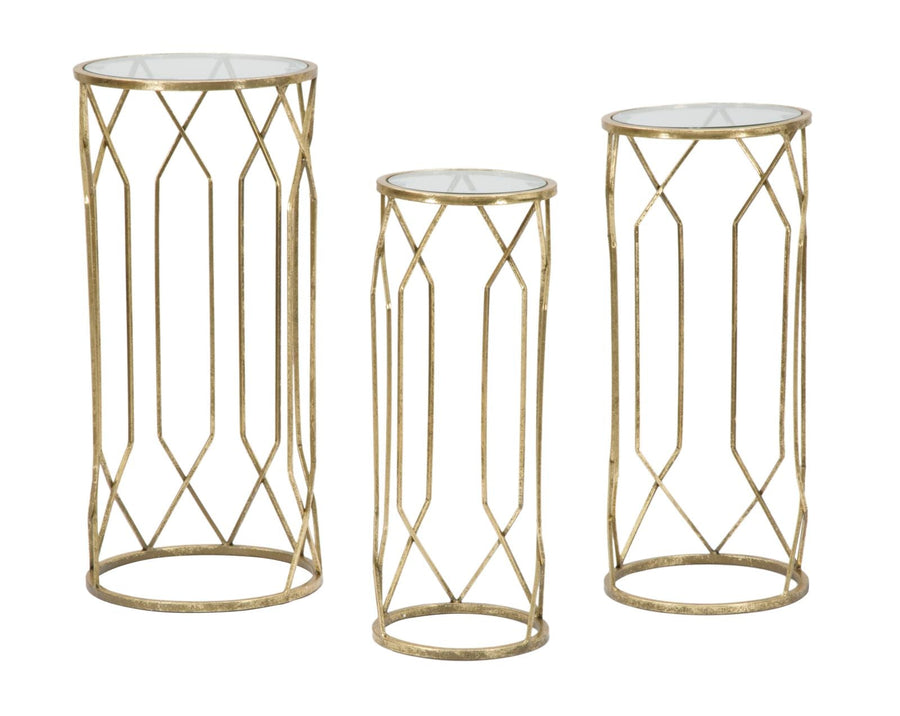 Metall und Glas Gold Geometrischer kleiner Tisch im 3er-Set
