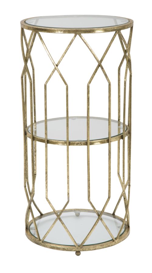 Metall und Glas Gold Geometrischer kleiner Tisch mit Regal