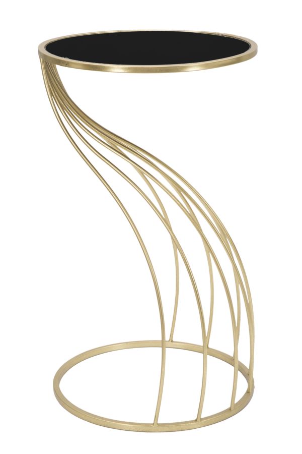 Geometrischer kleiner Tisch aus Metall und Glas in Gold und Schwarz
