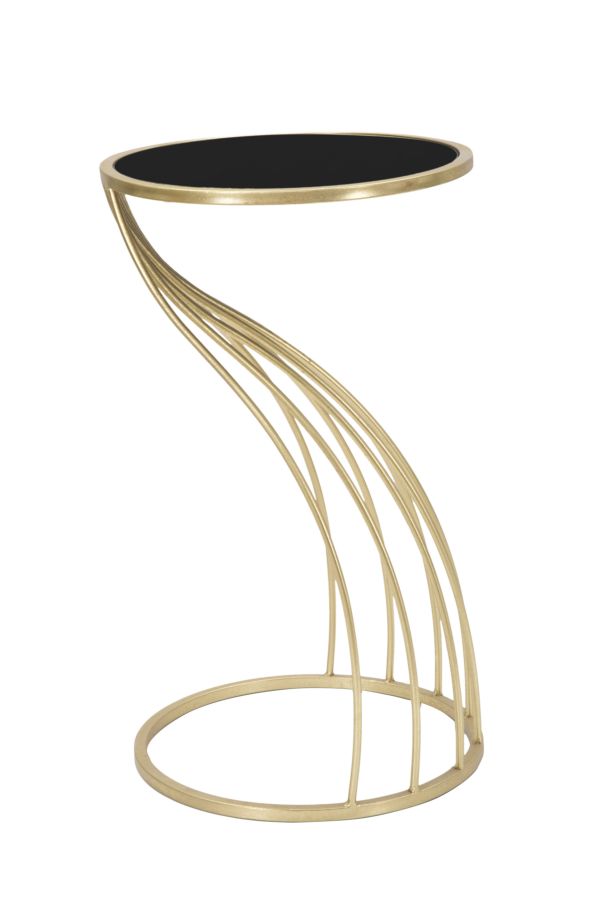 Geometrischer kleiner Tisch aus Metall und Glas in Gold und Schwarz