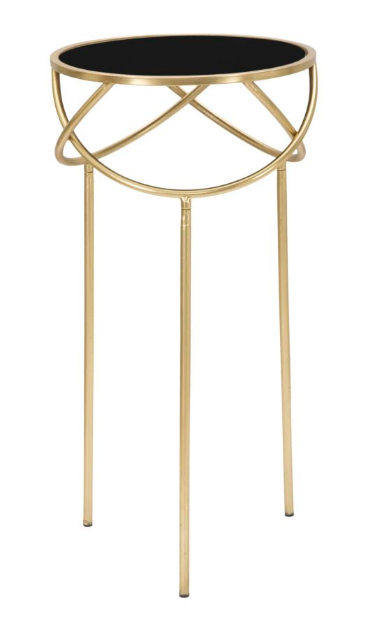 Geometrischer kleiner Tisch aus Metall und Glas in Gold und Schwarz