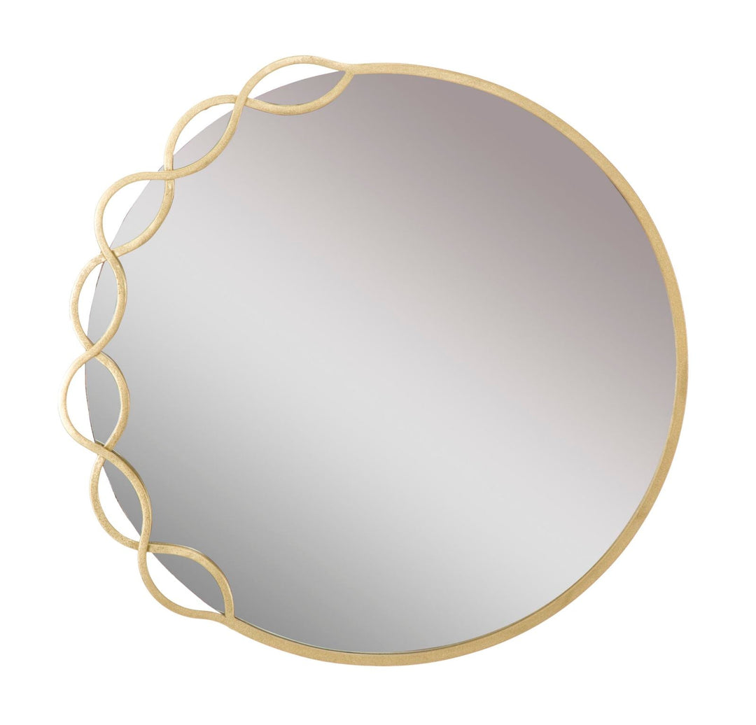 Runder Wandspiegel aus Metall mit minimalistischem Linienmuster